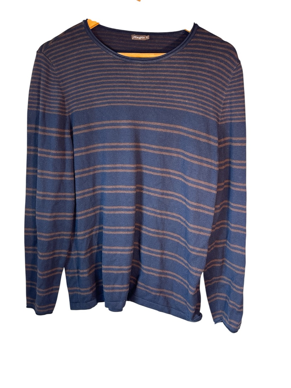J. McLaughlin Cotton Modal Blend Navy Chestnut Striped Sweater Xl Cozy Staple